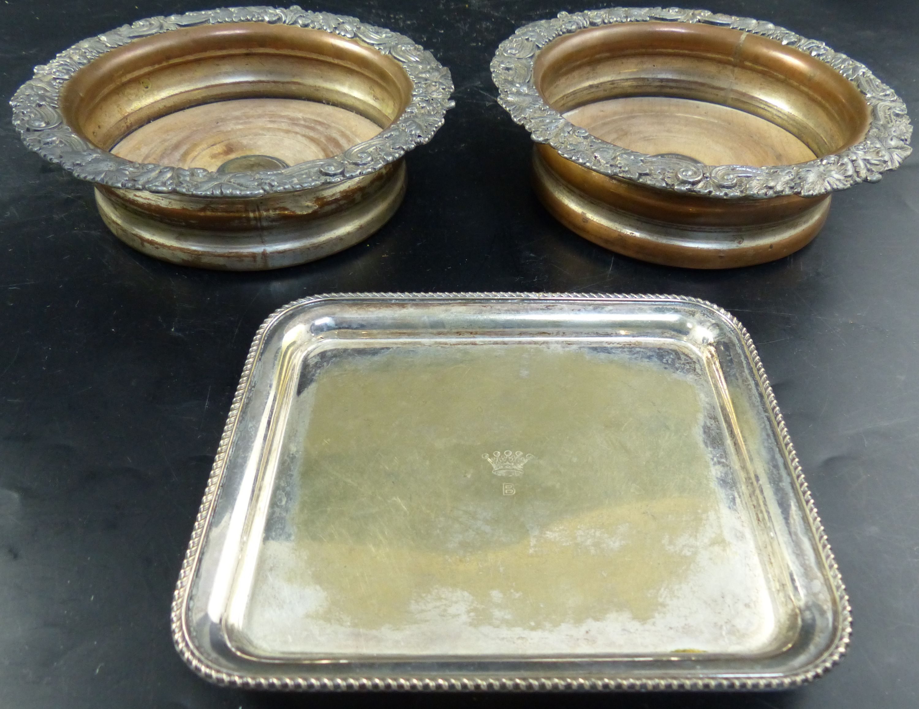 A pair of Old Sheffield plate coasters, width 16cm